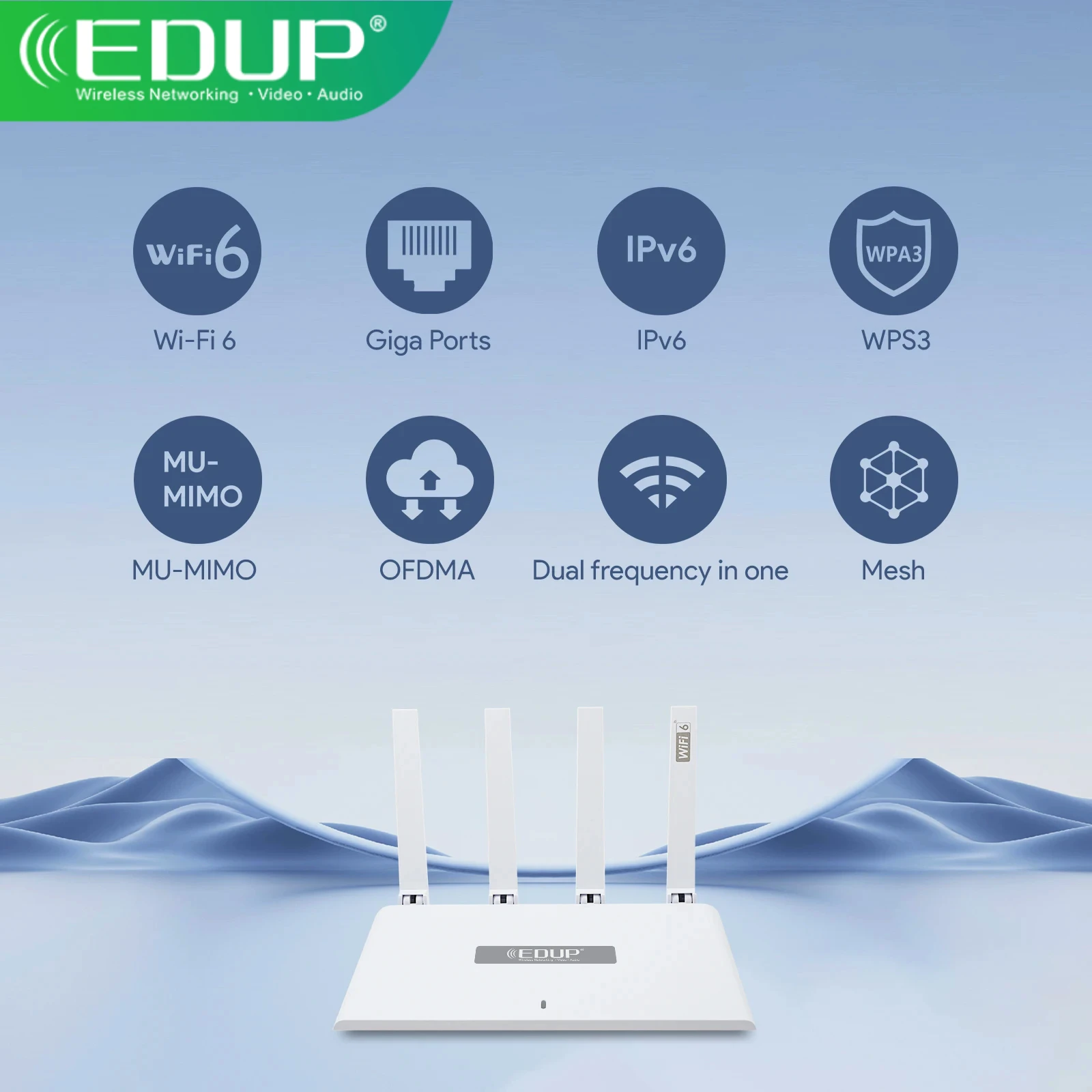 

EDUP RT2960S ЕС-маршрутизатор AX1800M Mesh Router 4*5 дБи Антенны с высоким коэффициентом усиления 2,4/5 ГГц Двухдиапазонное расширяющееся покрытие сигнала