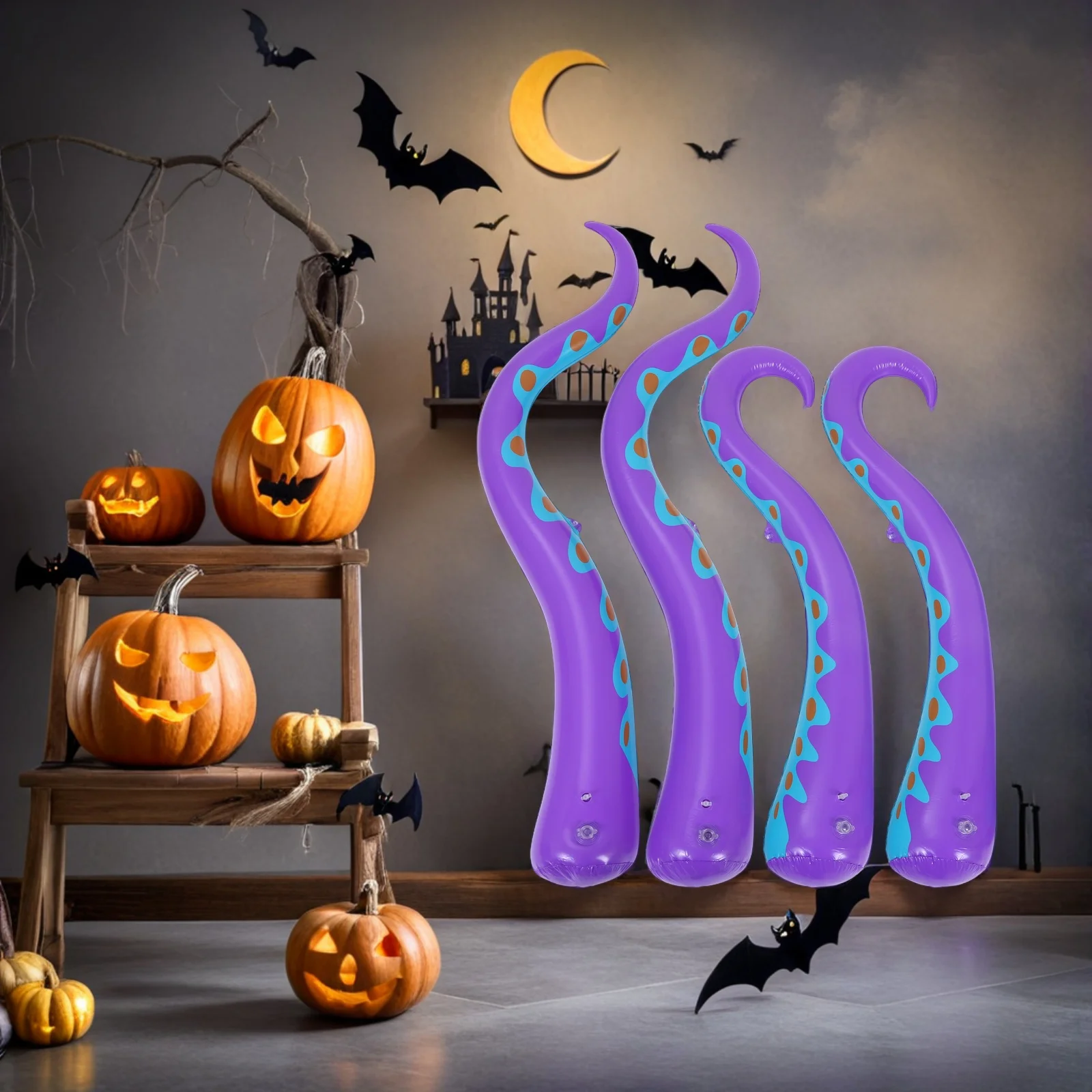 

4Pcs Inflatable Octopus Tentacles Halloween Blow Up Window Decorations Realistic Ocean Theme Party Supply Reusable