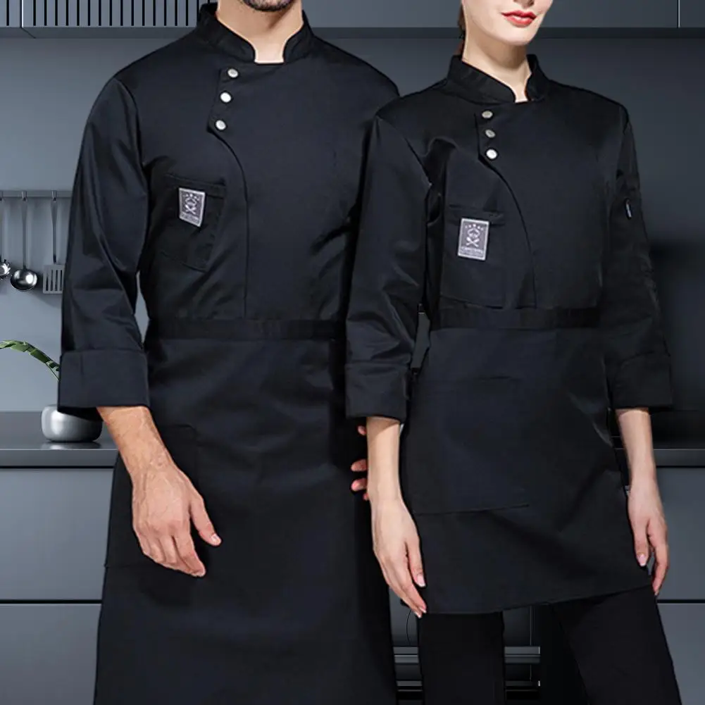 Uniformes de Chef profesionales para hombres y mujeres, Tops de Chef, ropa de restaurante con cuello levantado elegante con bolsillos para comida