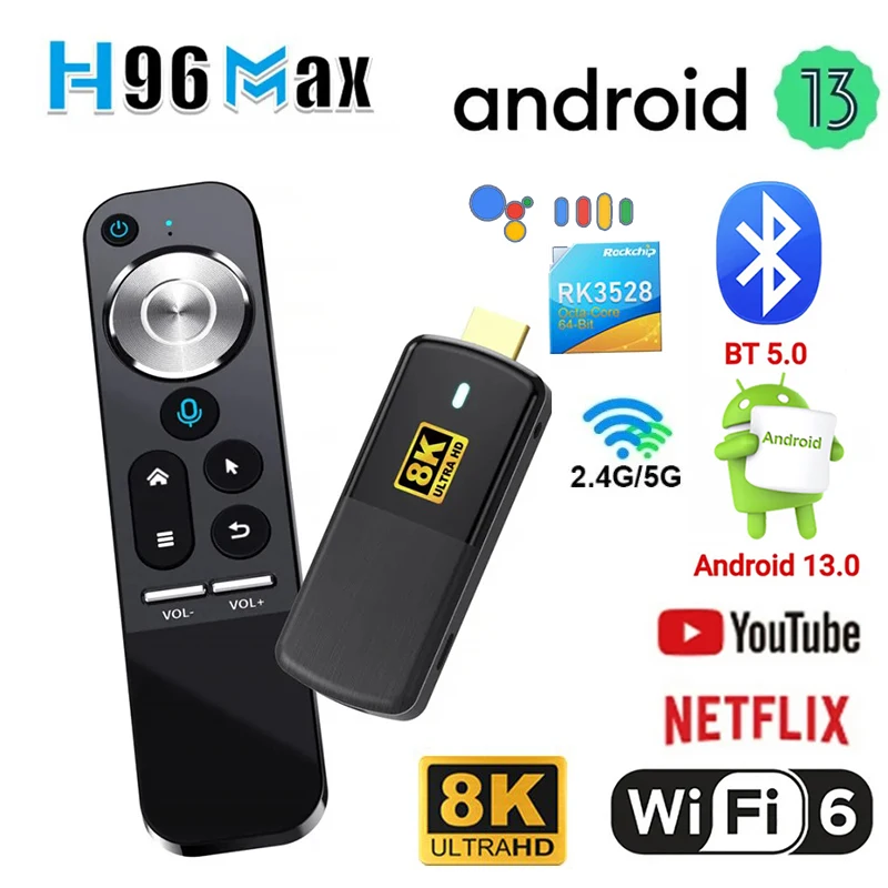 

H96 Max M3 Smart TV Stick MINI TV Dongle for IOS Android 13 RK3528 8K WIFI6 2.4G Decoder Google Voice Control Intelligent Device