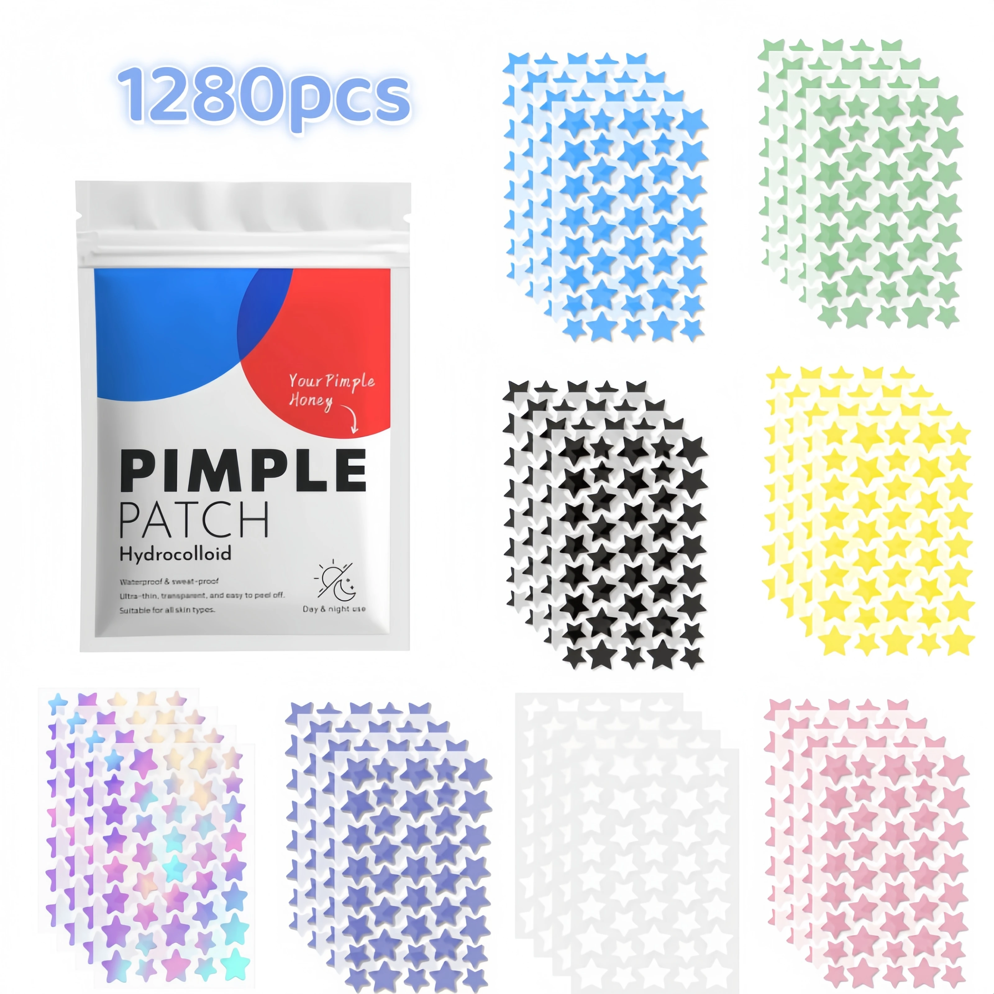 320/960/1280Pcs Star Facial Stickers in Multiple Colors, Cute Beauty Covers for Women and Teen Girls