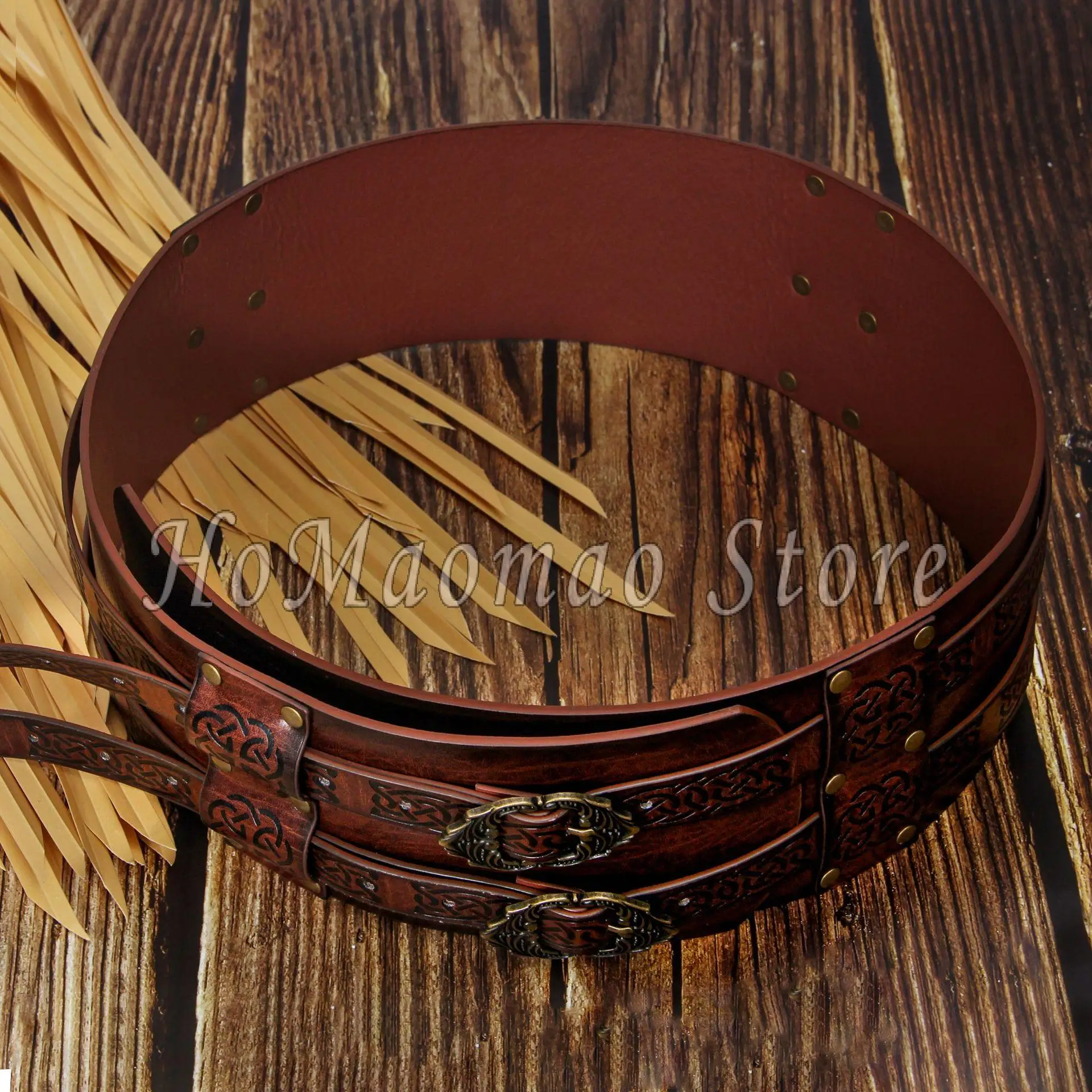 Viking Belt Knight Belt Cosplay Parties Retro Style Cosplay Prop PU Leather Armor Belt Game Party Rivet Medieval Belt Dark Brown