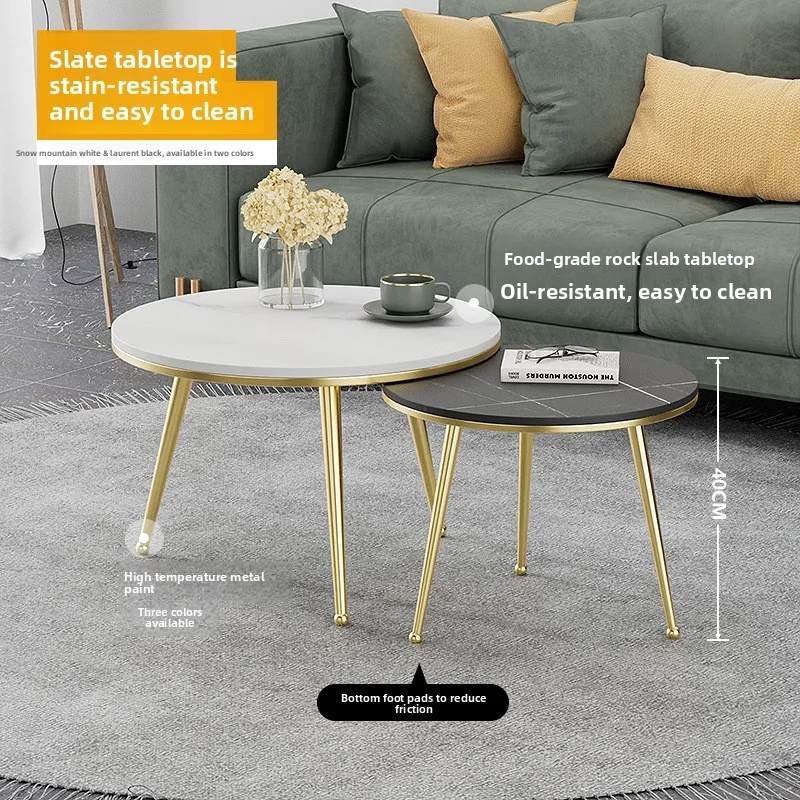 Light Luxury Minimalist Round Sintered Stone Nested Coffee Tables Modern Nordic for Small Apartment Living Room Sofa