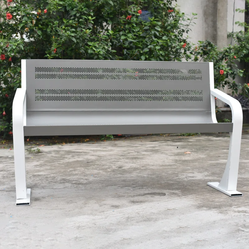 

Outdoor, stainless steel park chair, metal seat in shopping mall, outdoor wrought iron rest backrest