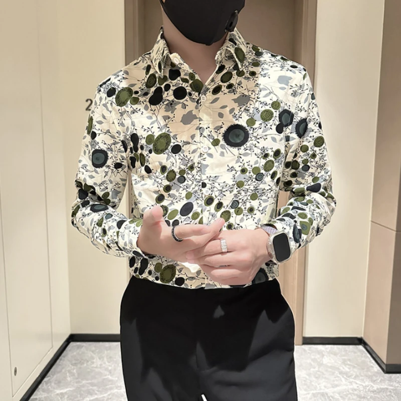 Hot Selling Flower Shirt for Men Long Sleeve Casual Shirts Fashion Slim Fit Social Party Tuxedo Blouse High Quality Men Clothing