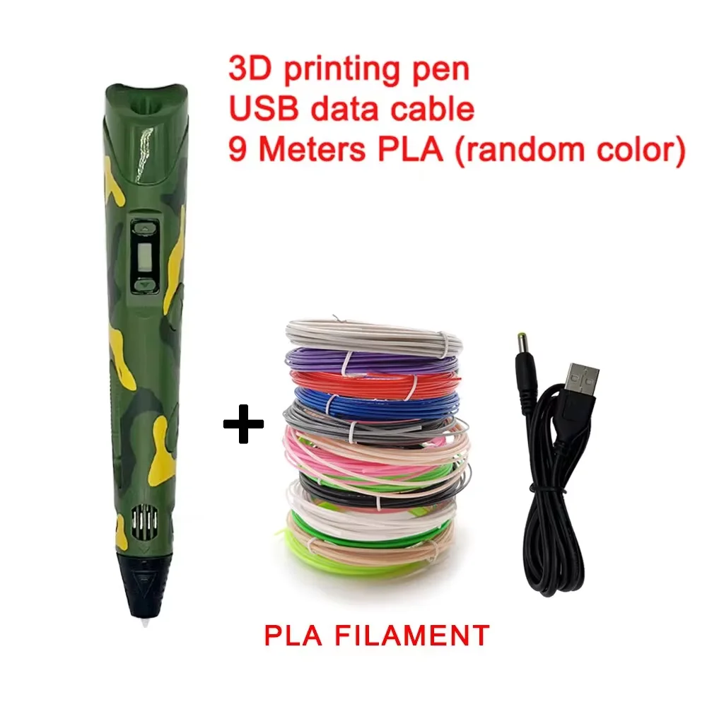 Elektronische 3D-printpen met 9M PLA-verbruiksartikelen Hoge temperatuur 3D Graffiti Tool Intelligent speelgoed Kerstverjaardagscadeau