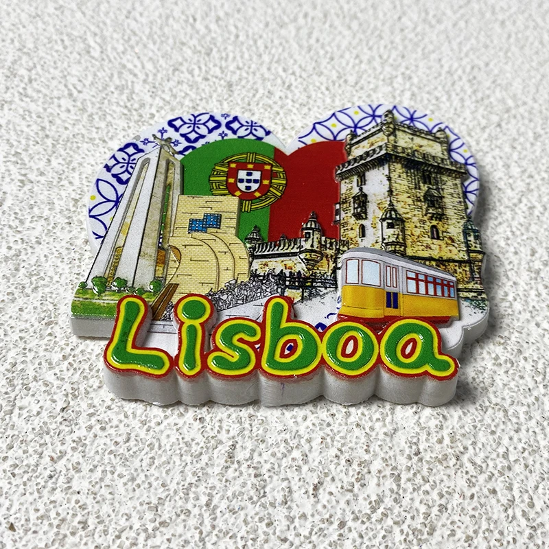 Lisbon Souvenirs Home Decor Items Collection Crafts Belem Tower, Nautical Monument, heart-shaped 3D fridge magnets