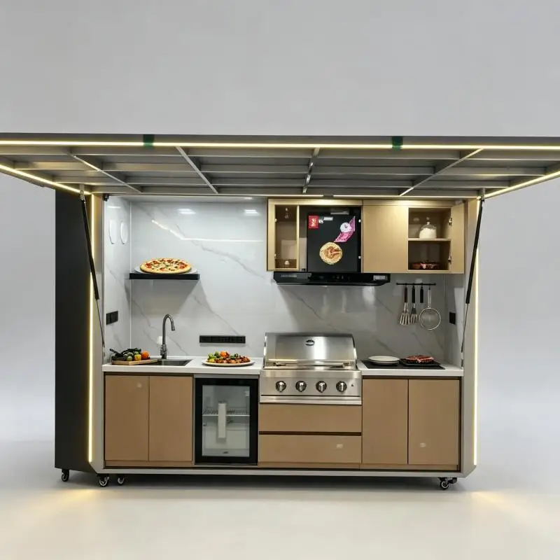 Outdoor Kitchen Modular Stainless Steel BBQ Station Anti Rust Construction Storage Drawers For Patio Events