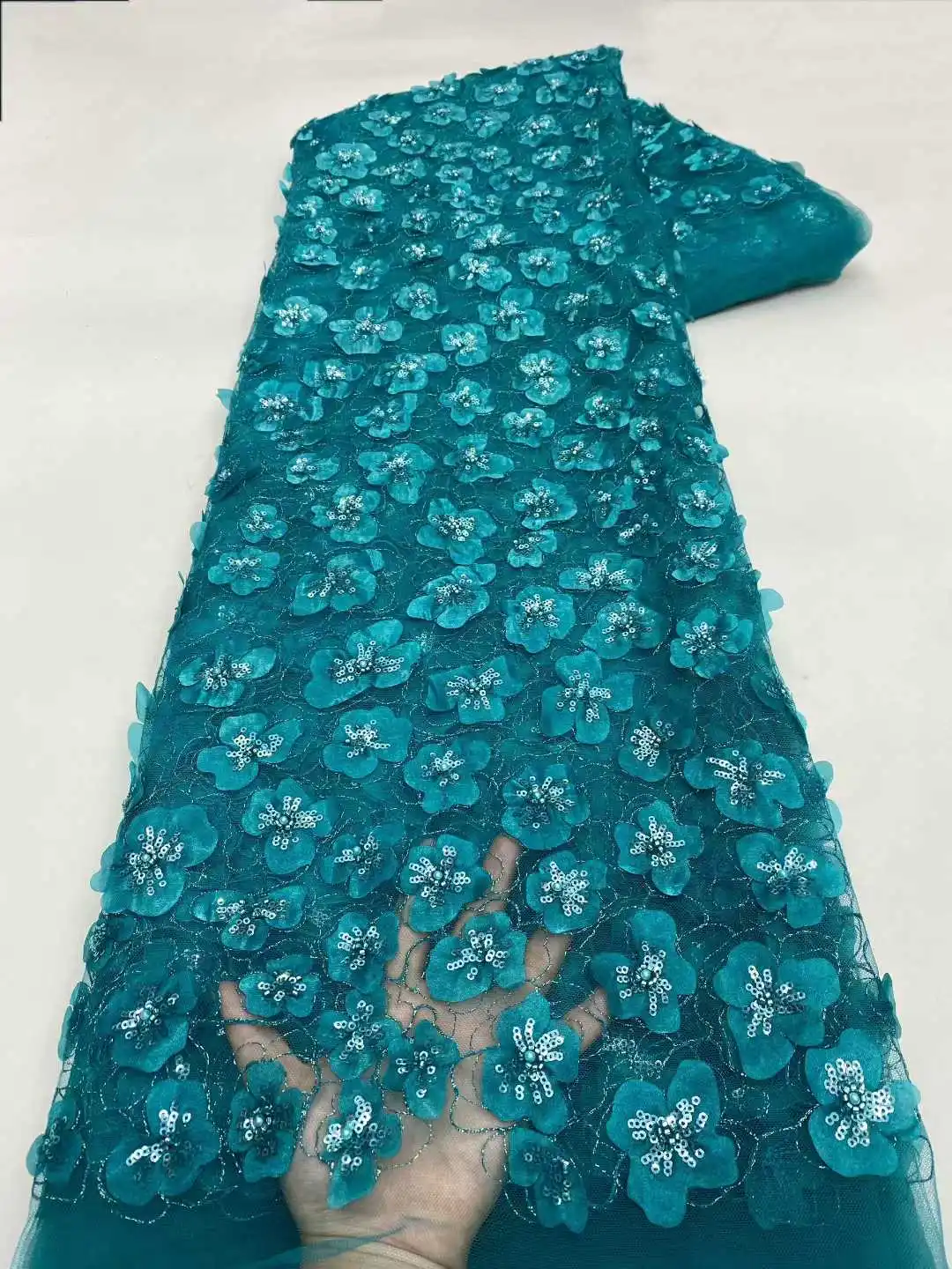 

African Sequins Lace Fabric High Quality Embroidery Handmade Sequence Beaded Lace Fabric For Bridal Material