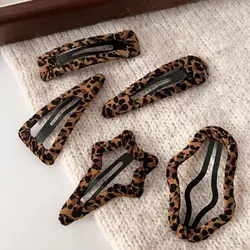 Sweet Hollow Leopard Print Hair Clip Alloy Cloth Star Hairpin BB Clip Side Barrettes Female