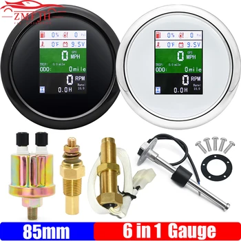 Velocímetro GPS 6 en 1 de 85mm + tacómetro + medidor de nivel de combustible + presión de aceite + temperatura del agua + voltaje para coche barco marino 12V24V personalizado