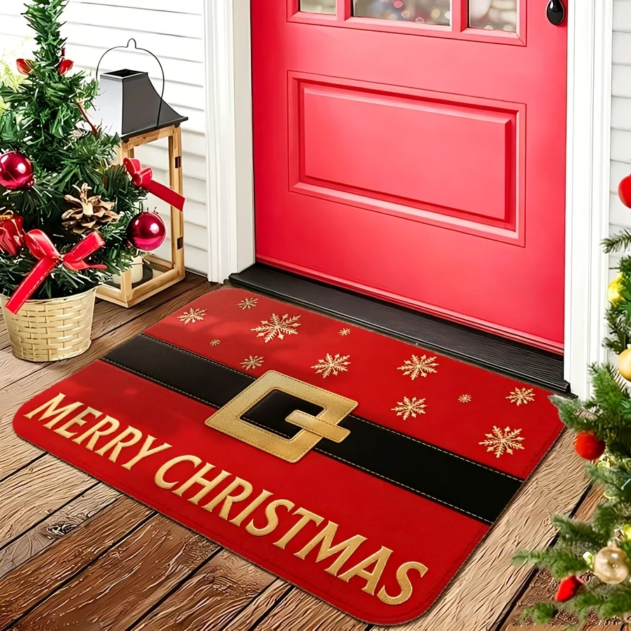 Santa Belt Snowflake Floor Mat front porch villa entry terrace backyard cabin household decorative seasonal door rug gift
