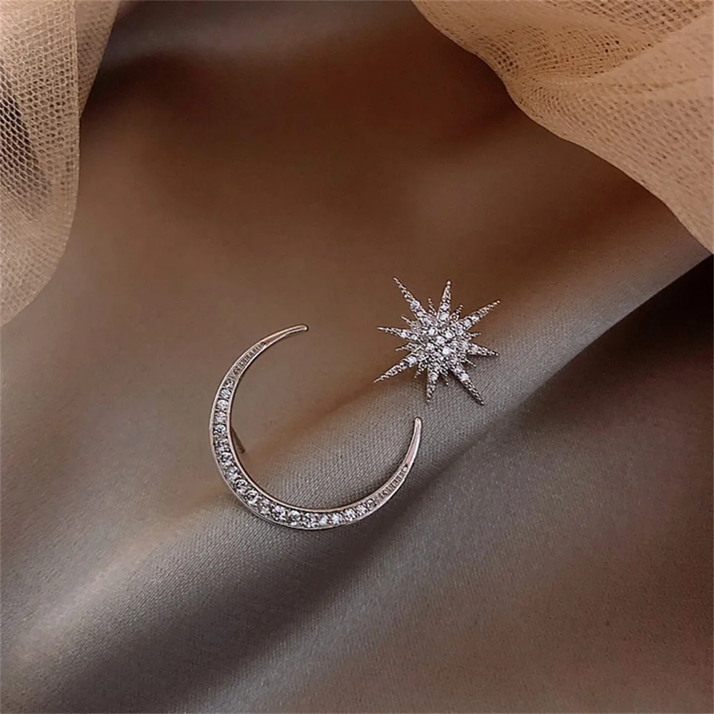 EN Earrings 2022 Trend New Star Moon Earrings Korean Asymmetrical Earrings for Women Woman Fashion Simple and Exquisite Jewelry