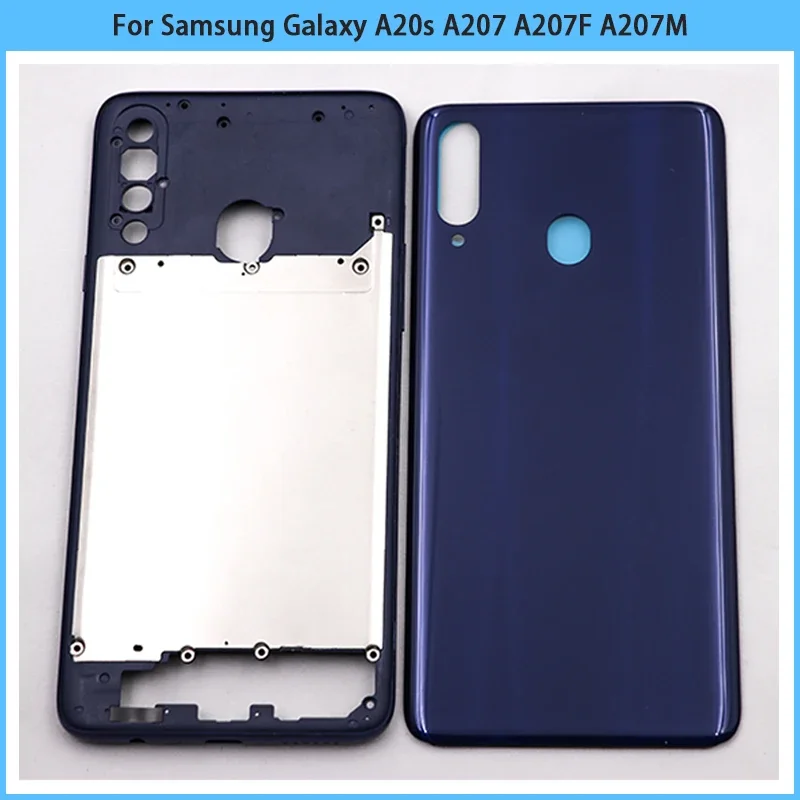 For Samsung Galaxy A20s A207 A207F A207M Middle Frame Bezel Phone Battery Back Cover Rear Door Housing Case Adhesive Replacement