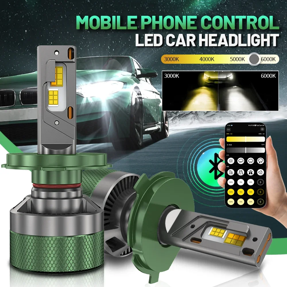 XTG H7 LED Headlight AI Mobile APP Control 1500W 3000K-8000K Smart LED Chip High Power for H4 H7 9005 9006 Car Accessories