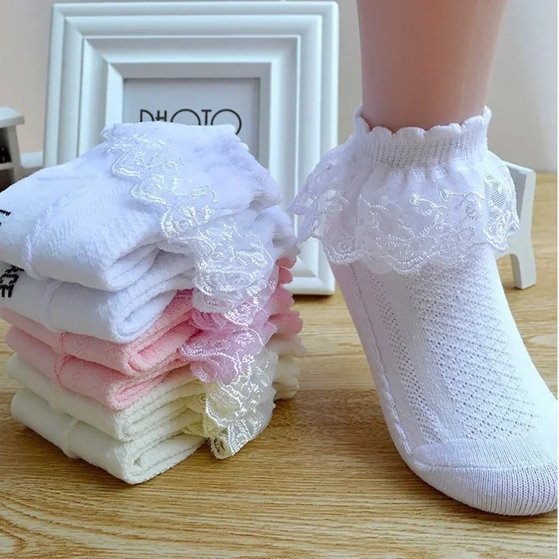 Mesh Socks Breathable Cotton Lace with Ruffle Princess Children Ankle Short Sock White Pink Yellow for Baby Girls Kids Toddler