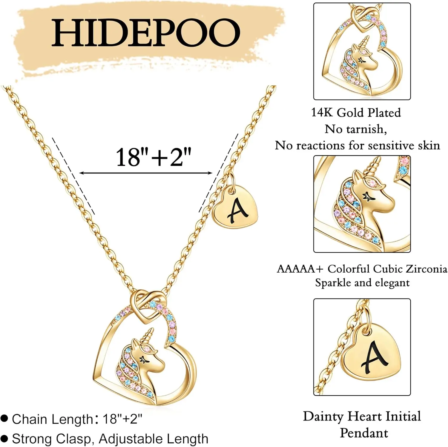Ожерелье Hidepoo с единорогом, подарки на выпускной для девочек, Dauther-красочный кулон в форме сердца с цирконием, первоначальное ожерелье с единорогом для девочек-подростков