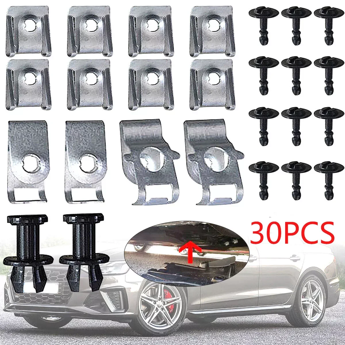 30PCS Car Undertray Engine Fixing Clip For Audi A4 B8 A5 Q5 Undertray Engine Under Cover Fixing Clips Screw Kit Auto Accessories