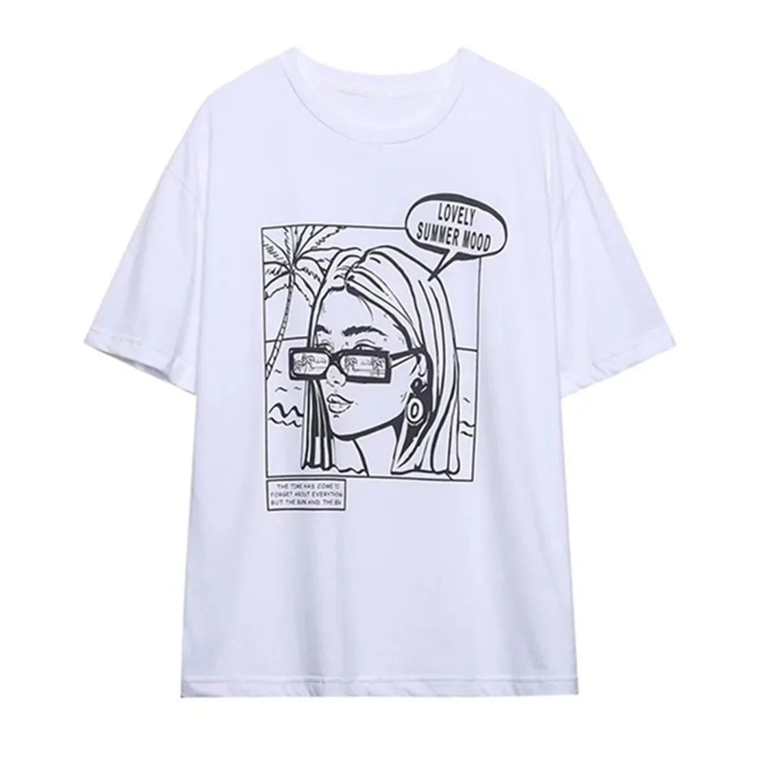 Maxdutti Fashion Girls Print Glasses O-neck Cotton Tshirts Women Tops 2023 Summer Tshirts