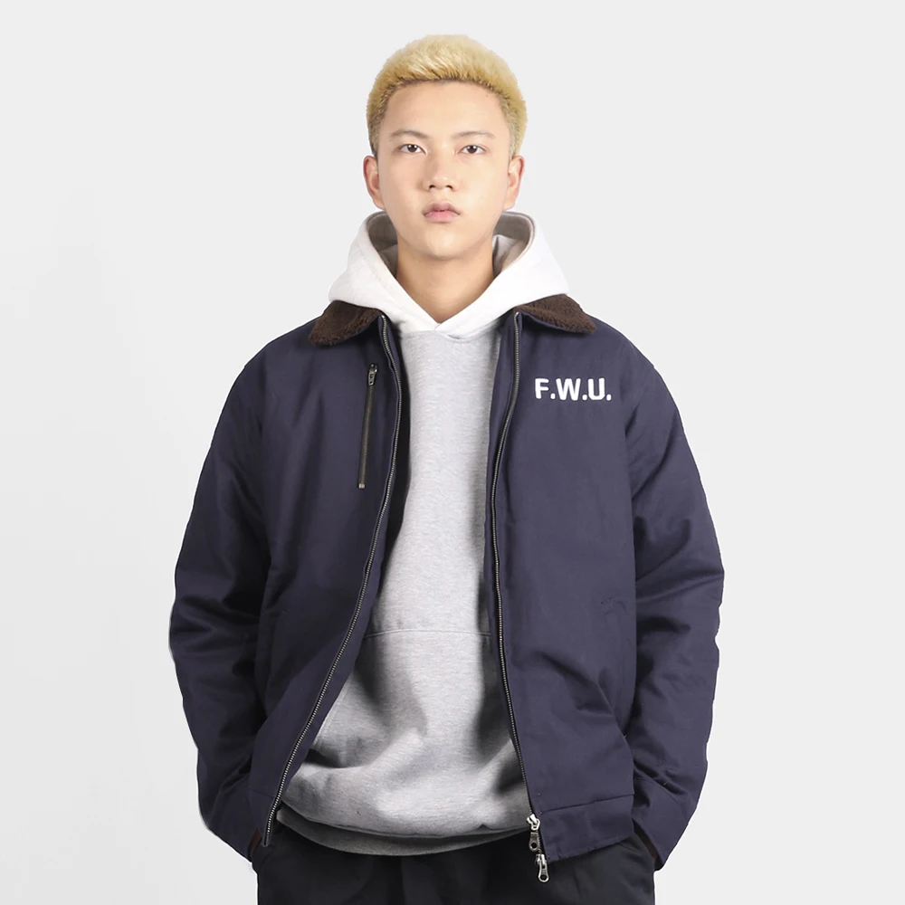 

Мужская винтажная рабочая одежда FreeWorld, бархатная куртка из ягненка, свободная посадка, молодежная верхняя одежда с длинной свечой на молнии