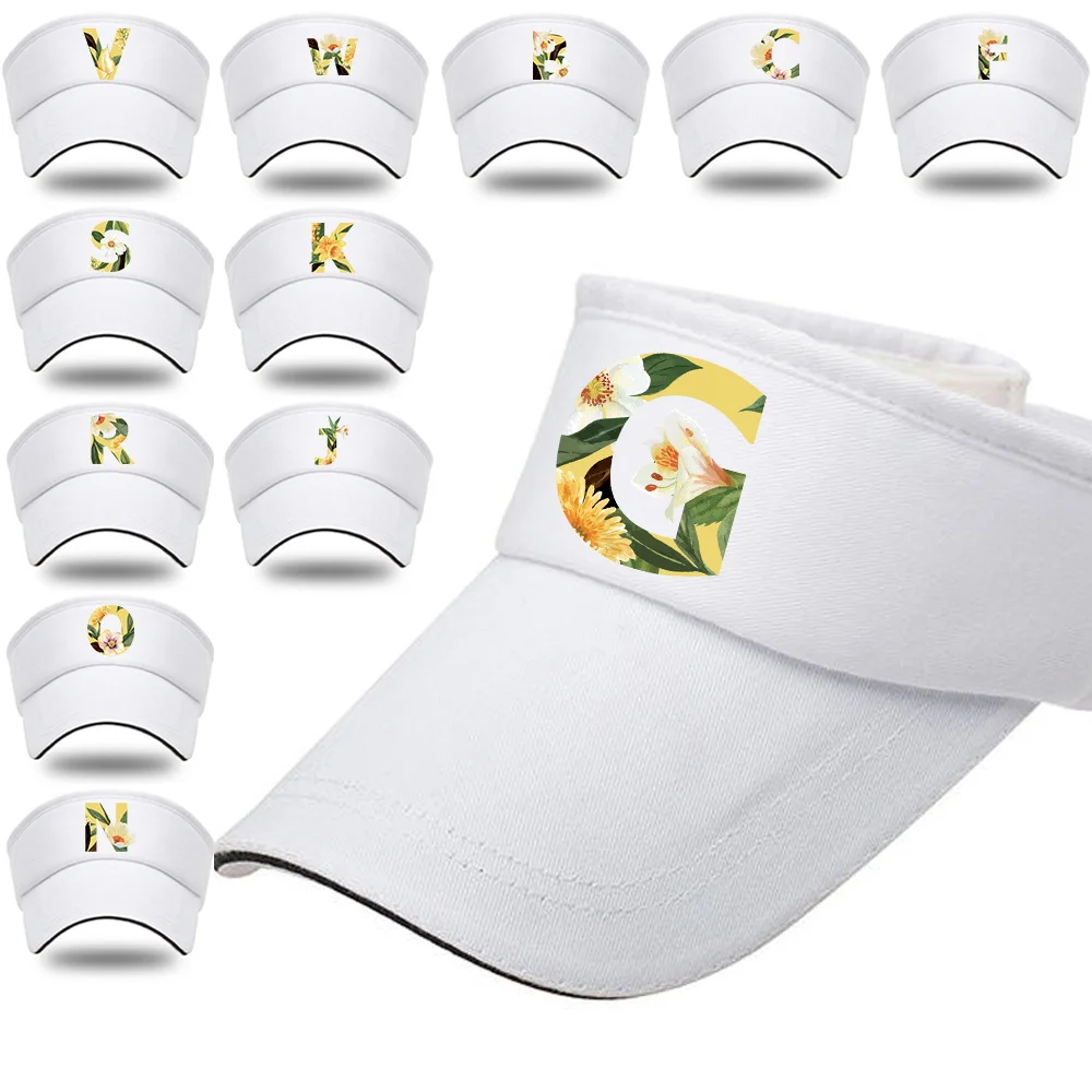 Summer UV Protection Visors Caps Men Women's Outdoor Sunscreen Hats Floral Letter Print Baseball Cap Pure Cotton Empty Top Hat