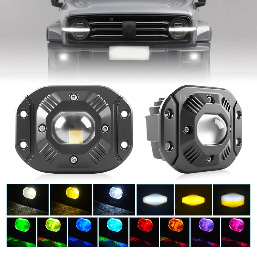 

RGB 2x 5" Flush Mount LED Work Light Bar Off Road 12V 24V 40W Spot Beam LED Pods Light Bar for Car Truck Atv Jeep Headlight