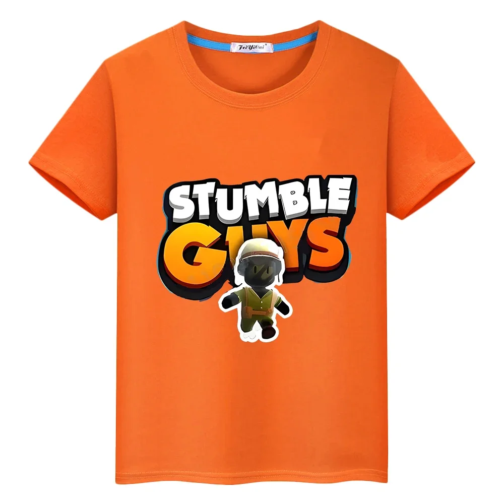 Stumble Guys Kawaii Print T-shirt Short 100% Cotton Tops girls boy Casual y2k one piece anime Tees pride tshirt kids clothes