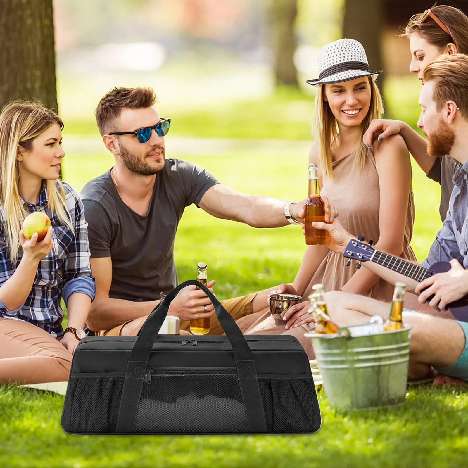 

BBQ Utensil Storage 22 X 6.5 X 7.2 Inches Grill Bag Ergonomic Handles Holder Large Portable Case For Grilling Picnic Camping