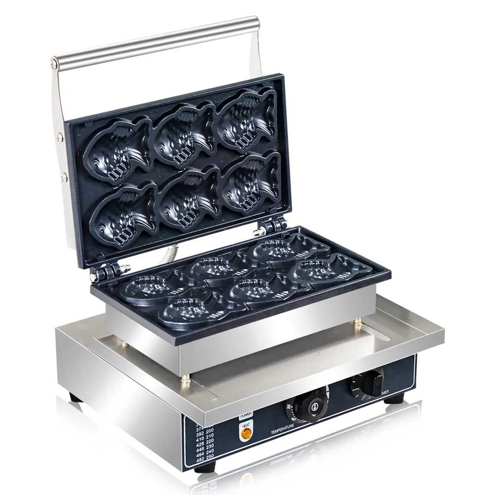 ماكينة صنع وافل الأسماك التجارية من Taiyaki، ماكينة صنع الوافل اليابانية الكهربائية غير اللاصقة بقدرة 1600 وات، ماكينة صنع تاياكي