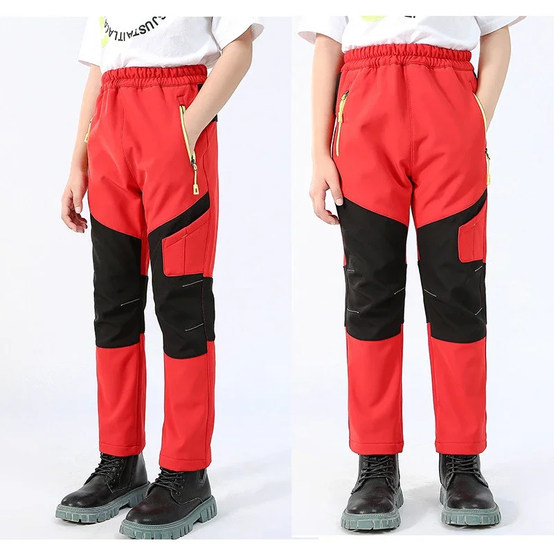 Winter Trekking Pants Kids Waterproof Fleece Lined Hiking Outdoor Insulated Ski Warm Elastic Waist Cargo Trousers