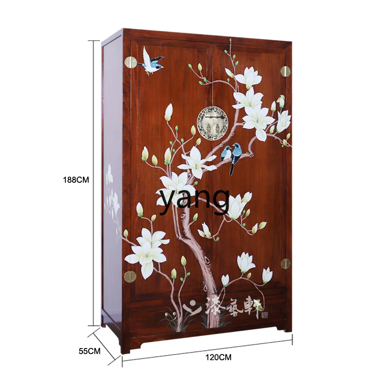 Yjq New Chinese Style Painted Wardrobe Small Apartment Large Capacity Solid Wood Wardrobe Locker Bedroom