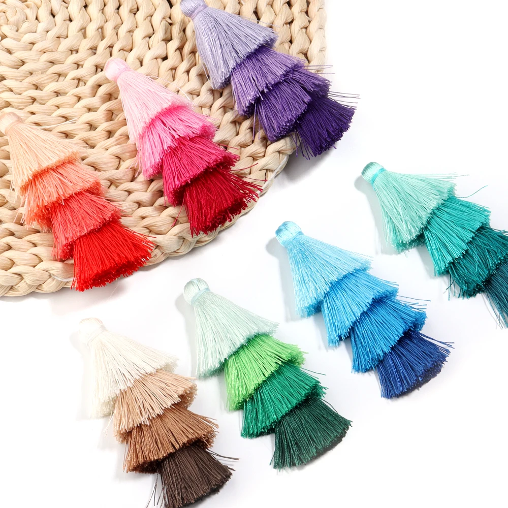 4pcs Polyester Silk 4 Layer Tassel 80mm Color Christmas Tree Shape Charm Tassels for DIY Home Wedding Decoration Jewelry Finding