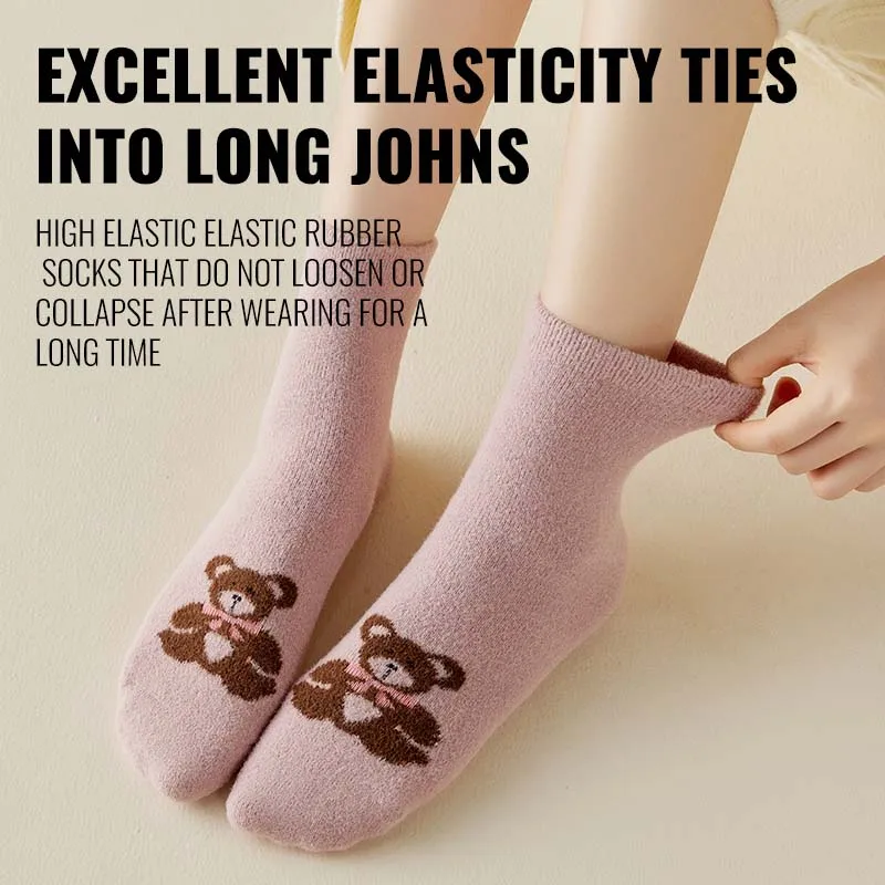 Miiow meias de lã coral de pelúcia mulheres dos desenhos animados bonito ursinho inverno aquecido grosso macio quente casa interior bootie meia pós-parto