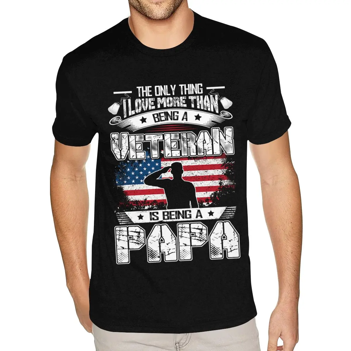 

Милые мужские рубашки The Only Thing I Love More Than Being A Veteran Papa 3XL с короткими рукавами, ультра хлопковая черная футболка с круглым вырезом
