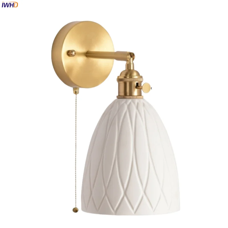 

IWHD Nordic Ceramic LED Wall Lights Fixtures Sofa Loft Living Room Bedroom Bedside Lamp Bathroom Mirrors brass Wall Sconce Lamp