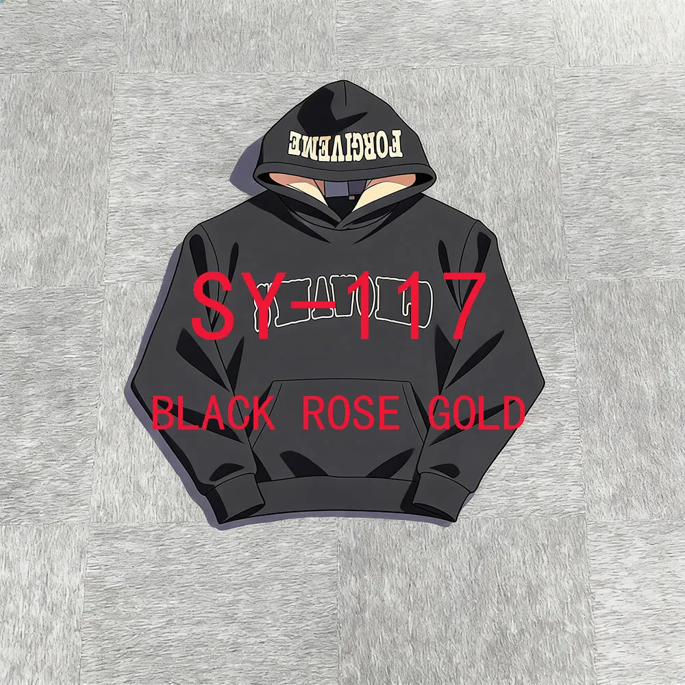 

SY-117 Rose Gold Print Black Cotton Tracksuit Hoodie and Sweatshirt Set Streetwear Jogging Men's Autumn Winter Top Sweats Outfit