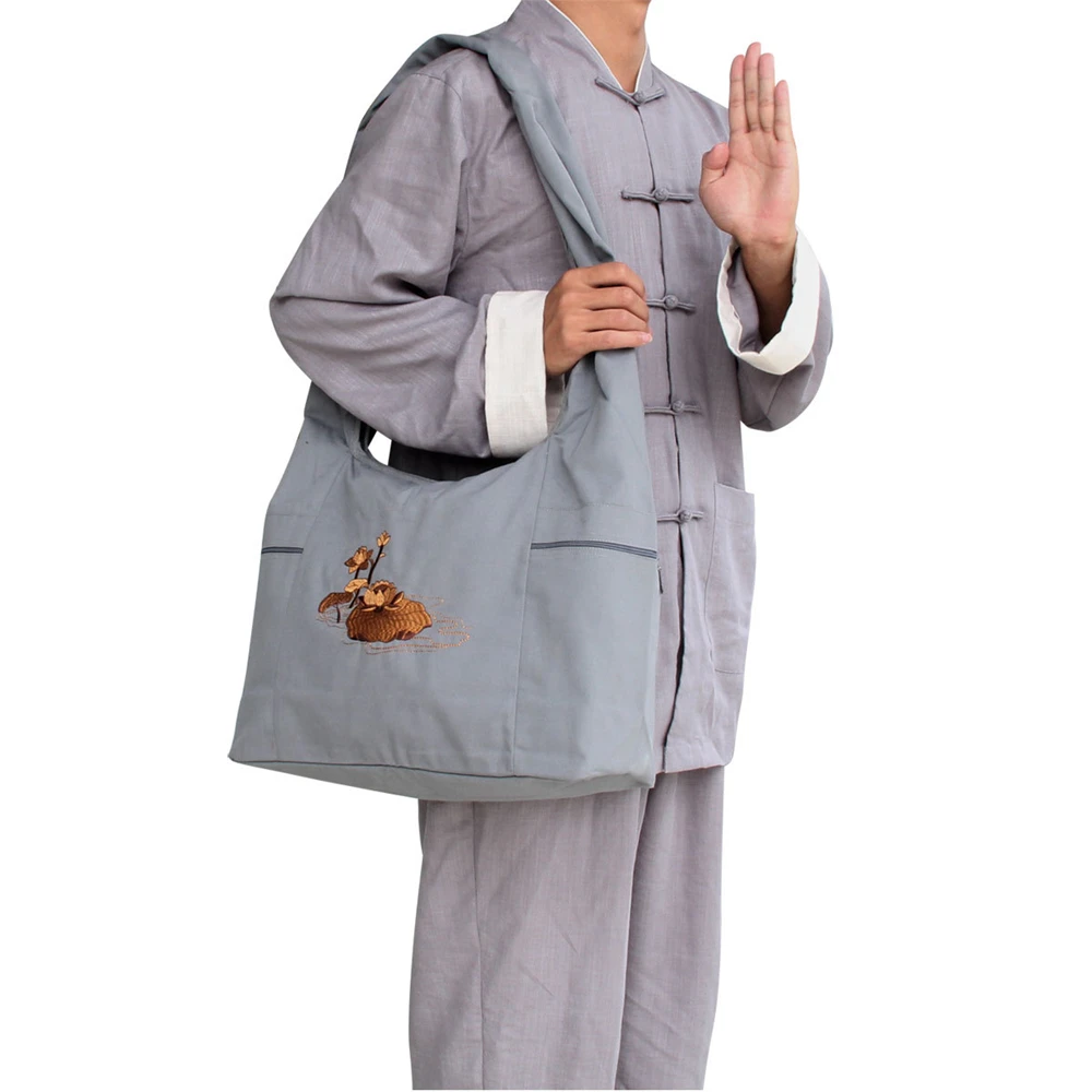 1pcs Buddhist Supplies Monk Pack Shoulder Bag Meditation Packages Cotton Canvas Zipper Satchel Buddha Bags Men Boy Gift