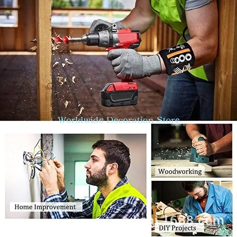 Q39B Fathers Day Gifts Wristband Men & Women's Tool Bracelet with Strong Magnets to Hold Screw Nails Drilling Bits