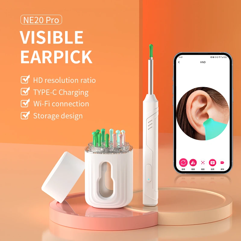 NE20 PRO Wireless Visual Ear Endoscope Camera Ear Cleaning Tools Spoon Safe Silicone Earpick 5MP Camera Ear Wax Remover