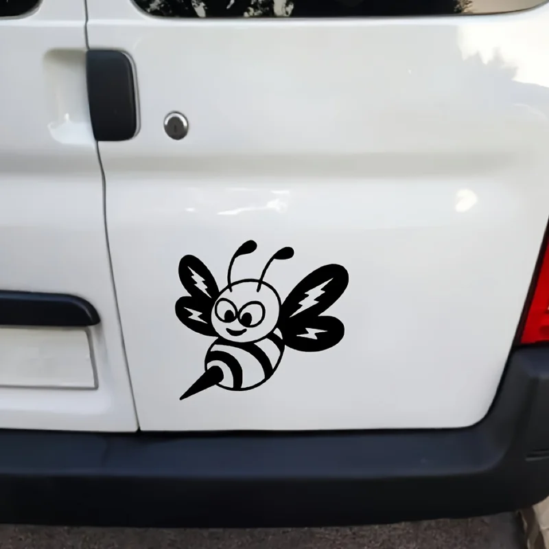 

1 шт., милая мультяшная наклейка с изображением пчелы, черно-белые крылья молнии, клейкая наклейка для автомобиля, ноутбука, телефона, декоративная
