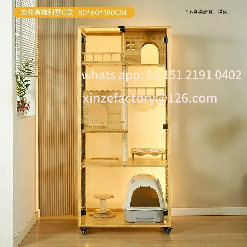 

Customizable Solid Wood Cat Villa Household does not occupy a cage, small apartment nest panoramic glass cabinet
