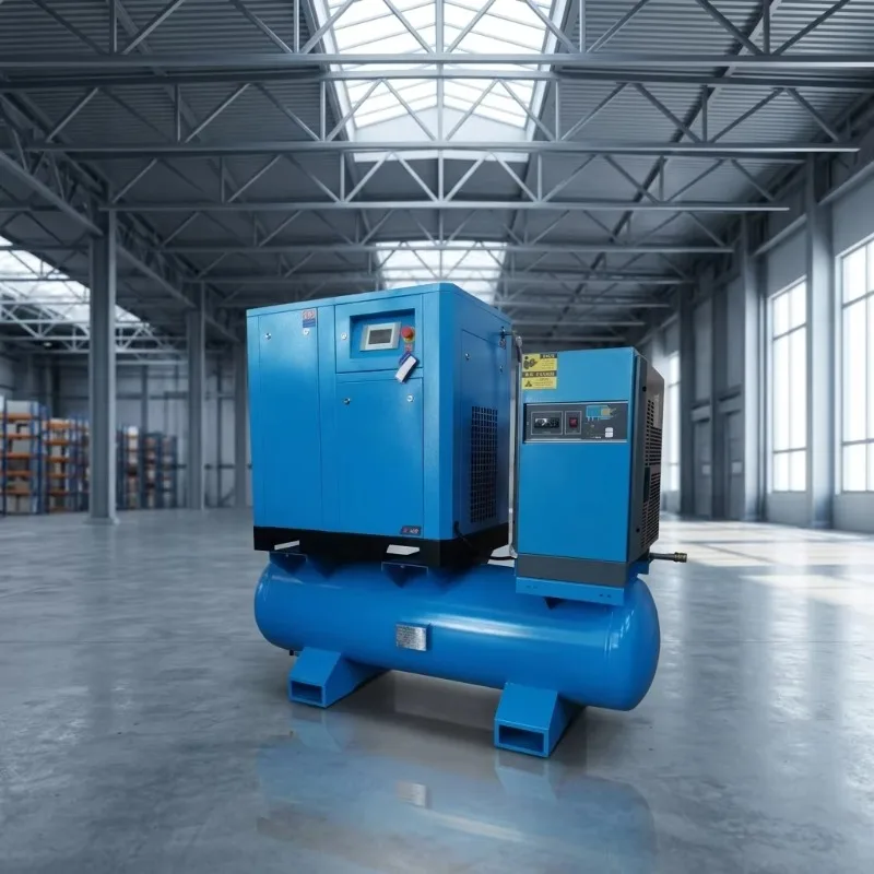 Customized 15kW 20HP 4-In-1 PM VSD Screw Air Compressor Integrated With Air Tank Dryer Filter Energy Saving For Laser Cutting