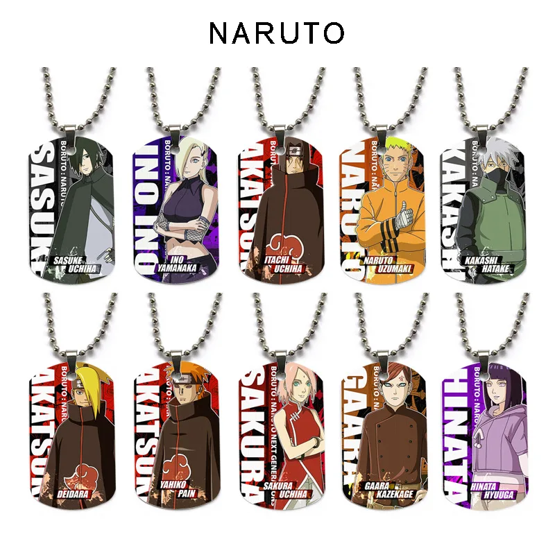 LLavero de Anime Naruto, regalo de Cosplay, colgante con etiqueta de perro militar de acero inoxidable, impresión en Color, venta al por mayor, envío rápido en Stock