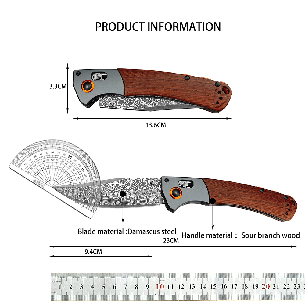 Folding BM 15080 Knives Pocket Damascus Blade Wood Handle Self-defense Survival Hunting EDC Camping Fishing Knives Gifts Tools view 6