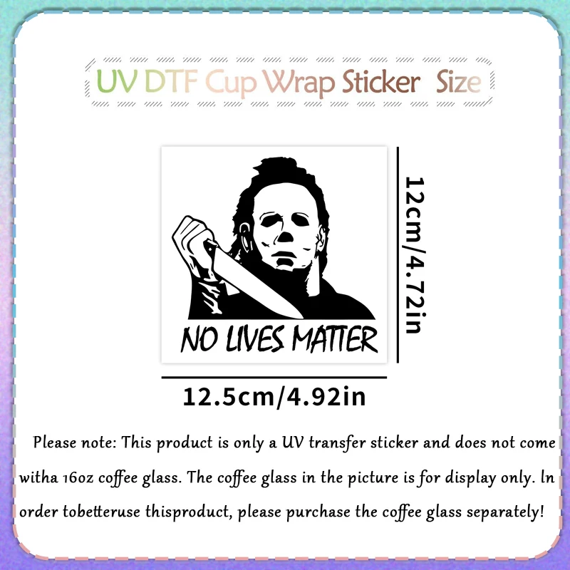 1pc Michael Myers Theme UV Transfer Sticker,Horror UV DTF Cup Wrap Decals for Mark Cup Glass Can,Waterproof Stickers DIY Crafts