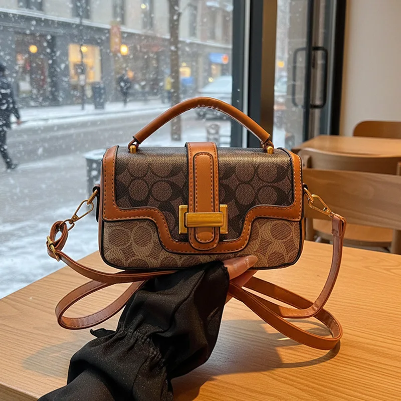 

Винтажная квадратная сумка с принтом, новая модель осень-зима 2026, сумка с верхней ручкой, ретро мини-сумка через плечо, шикарная и стильная