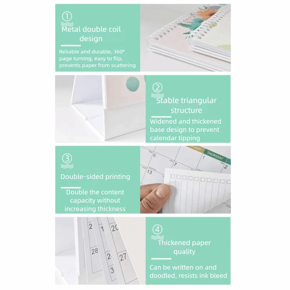 Decorative Desk Calendar Stable Support Triangular Support Custom Planner Exquisite Patterns Standing Calendar Office Calendar