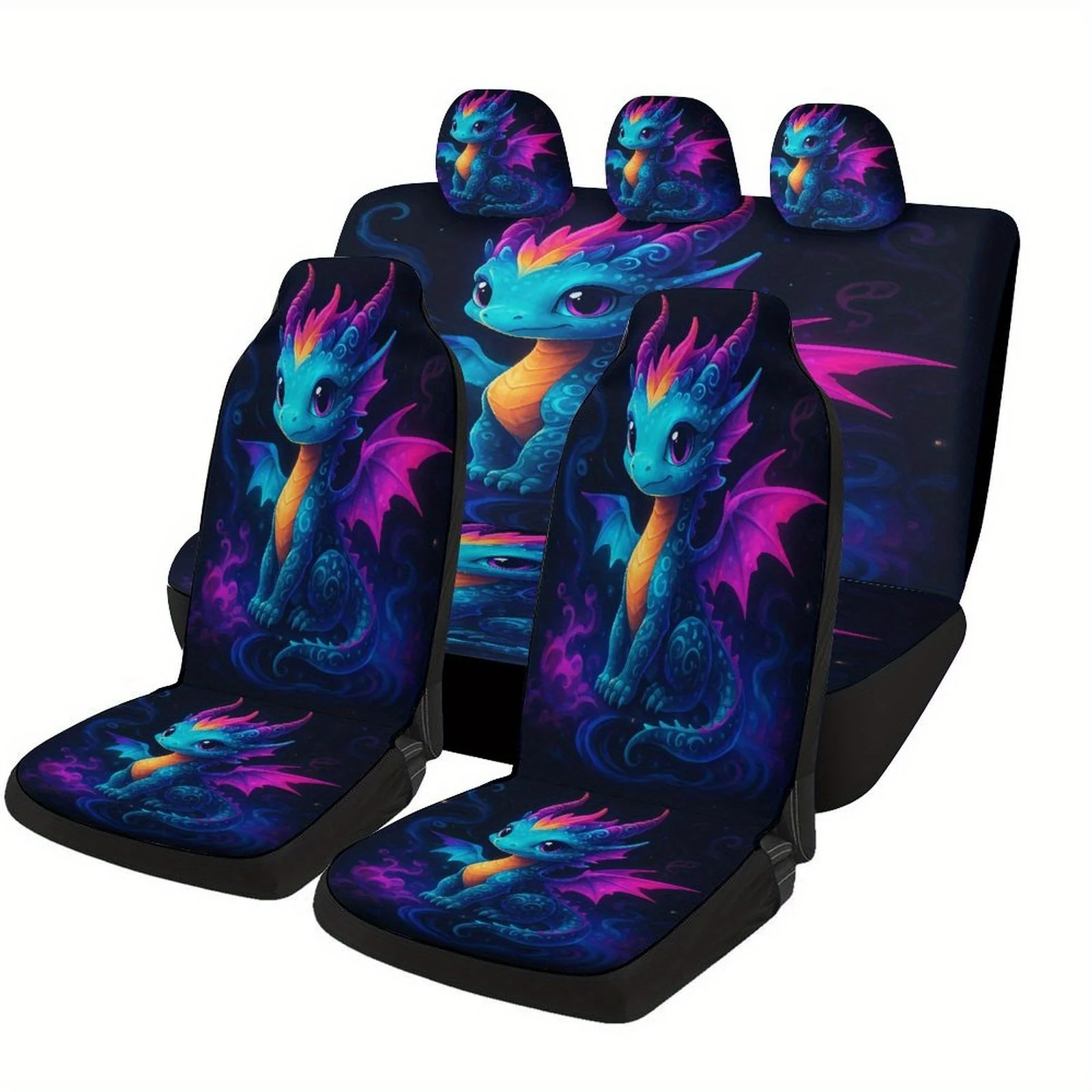 

Magical Dragon Designed Car Seat Covers Set For Most Cars, Trendy Novelty Decorative Car Seat Protector Covers Full Set, Univers