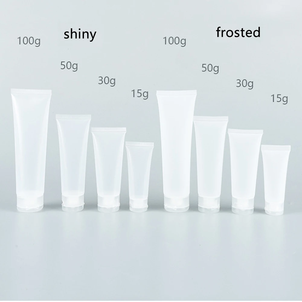 50pcs/100pc 15ml 20ml 30ml 50ml 100ml Frosted Clear Plastic Soft Tubes Empty Cosmetic Cream Emulsion Lotion Packaging Containers