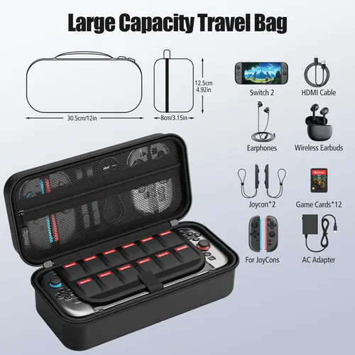 Imagen 2 del producto Nuevo Estuche de transporte Switch 2, espacio de almacenamiento extra grande, almacenamiento compartimental, diseño de bolsillo de malla, Estuche De Viaje portátil Switch 2